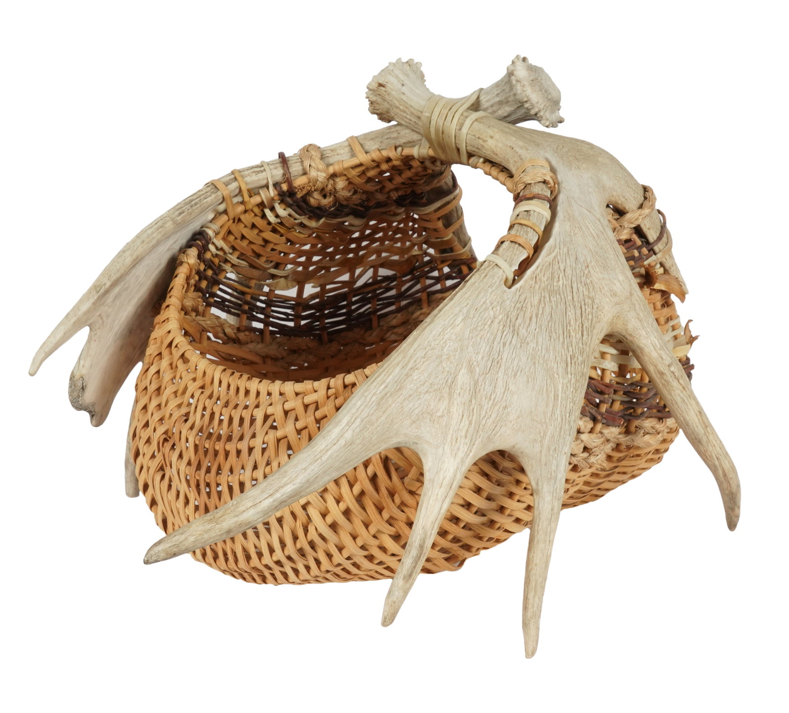 Antler-Mounted Straw Basket: unsignred 17 x 27 x 24 in. (43.2 x 68.6 x 61 cm.) Provenance: Property from a Southern California Estate
