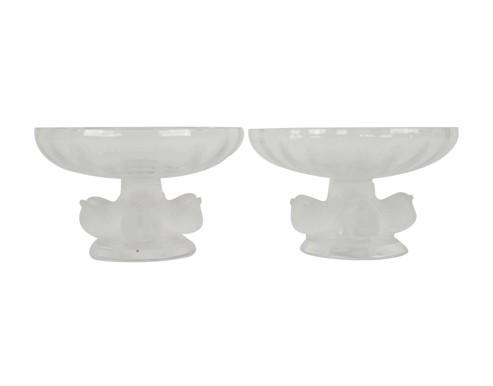 Pair of Lalique Glass Nogent Compotes: each marked "Lalique France" 3 1/2 x 5 1/2 in. (8.9 x 14 cm.) Provenance: Property from a Glendale, CA Collection