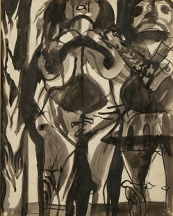 Rico Lebrun (1900-1964): Witness: Rico Lebrun 1900-1964 Witness ink wash on paper 1958; signed and dated lower left Sight: 28 1/2 x 22 1/2 in. (72.4 x 57.2 cm.), Frame: 36 1/2 x 30 1/4 in. (92.7 x 76.8 cm.) Provenance: With Jacques Se