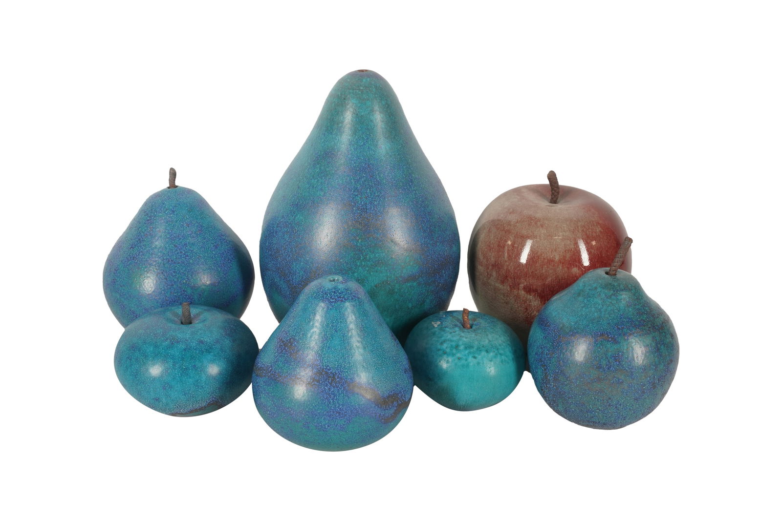 Collection of Seven Glazed Ceramic Fruits: late 20th century; each with oval mark to underside Ranging from 9 1/2 x 6 in. (24.1 x 15.2 cm.) to 3 x 3 1/2 in. (7.6 x 8.9 cm.) Provenance: Property from the Estate of Larry Mendelson, Encino, CA