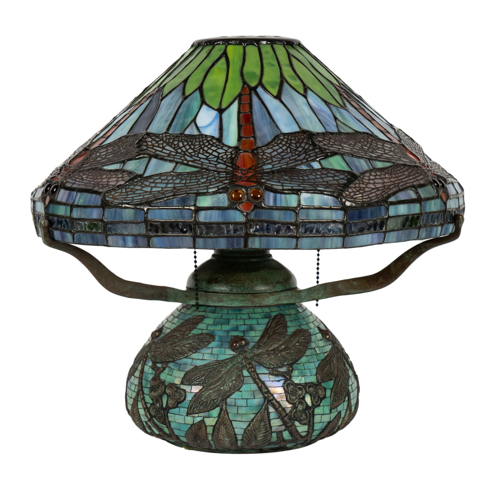 Dragonfly-Motif Slag Glass and Patinated Metal Table Lamp (1 of 19)