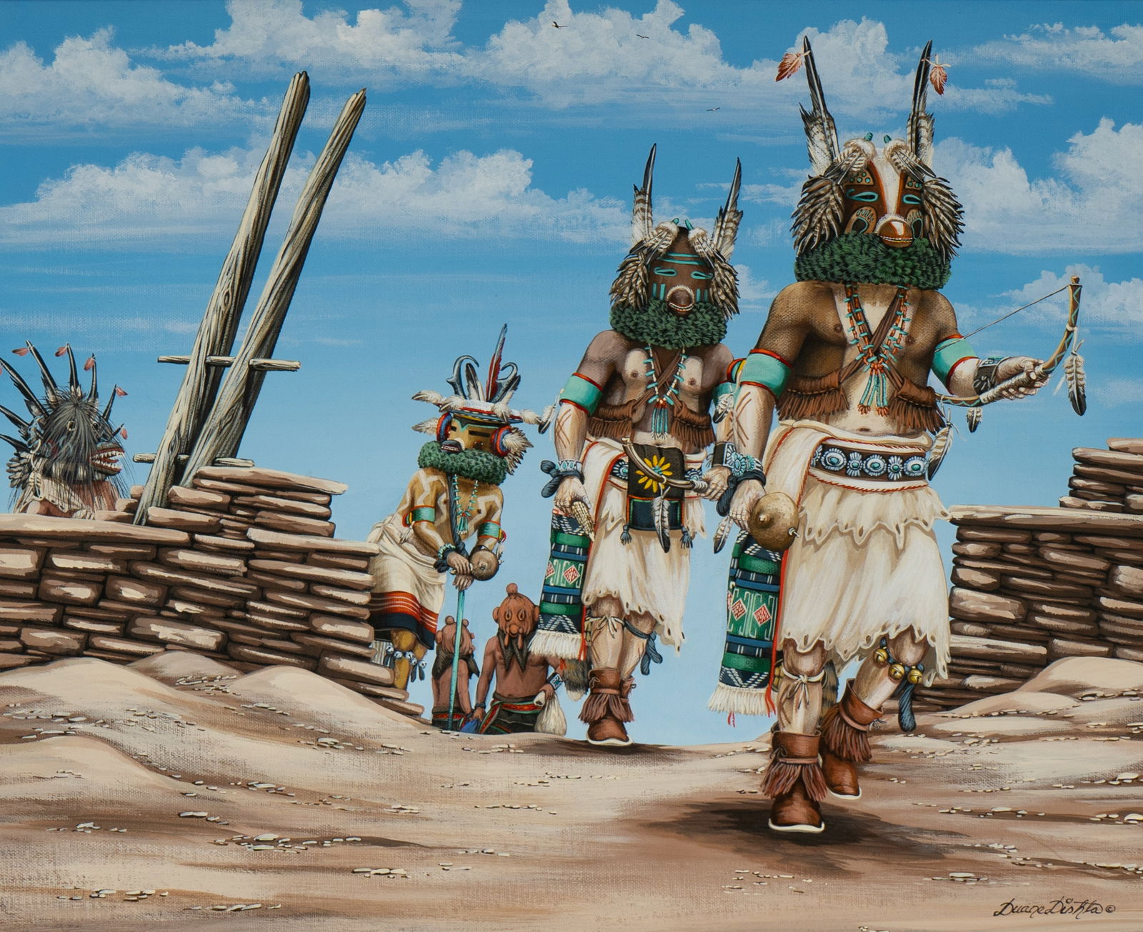Duane Dishta (1946-2011): Kachina Figures Crossing a Wall (1 of 9)