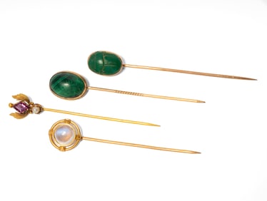 Group of Four Yellow Gold Gem-set Stick Pins