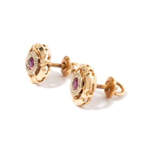 Pair 14 Karat Yellow and White Gold and Ruby Stud Earrings