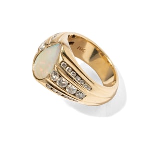 14 Karat Diamond and Opal Ring