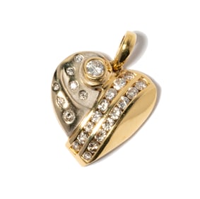 18 Karat Two tone Gold Diamond, Heart Shaped Pendant