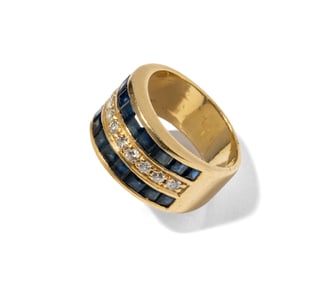 Cartier 18 Karat Yellow Gold Diamond an Sapphire Ring
