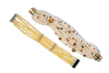 Two Gold, and Multi-Stone Bracelets