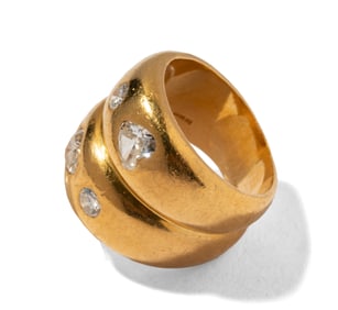 English 18 Karat Yellow Gold, Diamond Double Band Ring