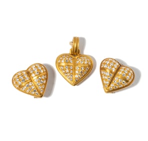 Kieselstein-Cord 18 Karat Yellow Gold, Diamond heart Earrings with Matching Pendant