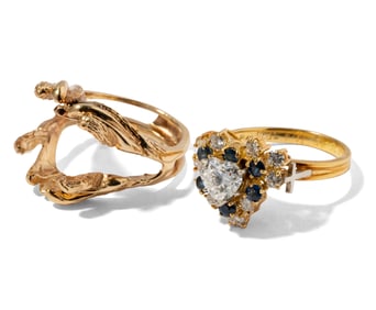 14 Karat Yellow Gold Diamond And Sapphire Ring