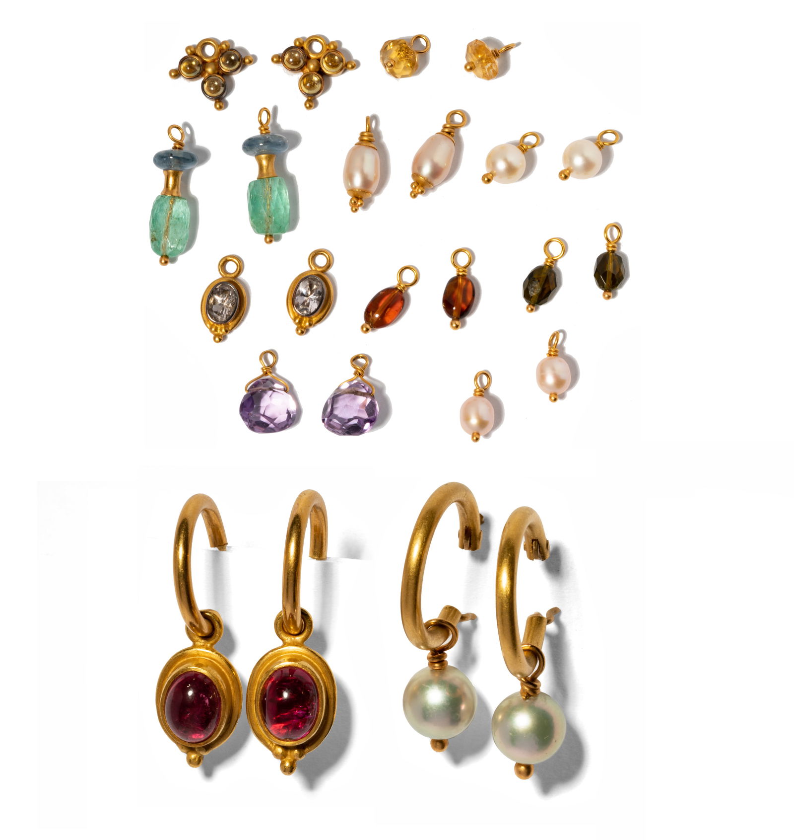 Reinstein Ross Two Pairs Of High Karat Yellow Gold Earrings With Customizable Accents (1 of 8)
