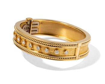 18 Karat Yellow Gold, Diamond Bangle Bracelet