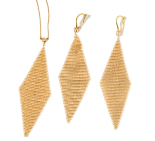 Elsa Peretti for Tiffany & Co. 18 Karat Yellow Gold ?Mesh? and Diamond Necklace and Earrings