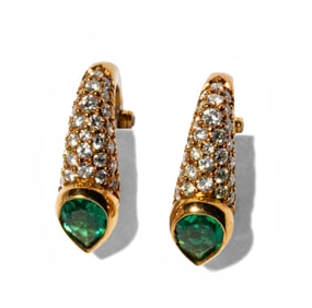 Kurt Wayne 18 Karat Yellow Gold Emerald and Diamond Earrings