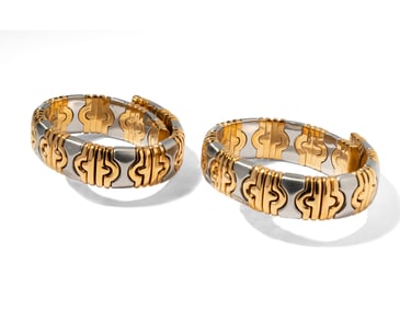 Bulgari Two 18 Karat Yellow Gold And Steel ?Parentesi? Cuff Bracelets
