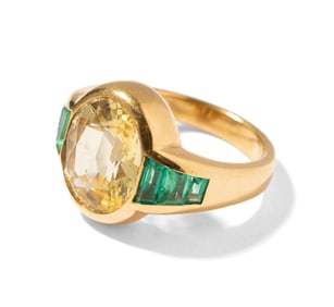 English 18 Karat Yellow Gold, Yellow Sapphire And Emerald Ring