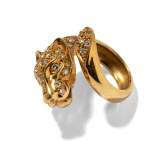 18 Karat Yellow Gold Diamond Panther Ring
