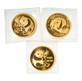 Group of Three Panda Gold Coins