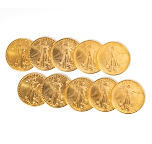 Group of 10 $50 One-Ounce Gold Eagle Coins