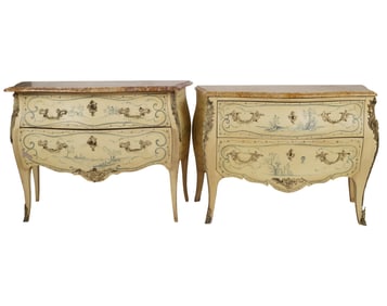 Near-Pair of Italian Rococo-Style Painted Commodes