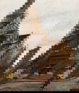 Emil Jean Kosa, Jr. (1903 - 1968): Eglise St. Etienne du Mont, Paris: oil on canvas, relined; 1927; estate-stamped lower left 22 x 19 in., Frame: 29 1/4 x 26 in. (74.3 x 66 cm.) Provenance: Provenance: Property from a Beverly Hills, CA Estate
