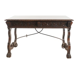 Spanish Baroque-style Carved Walnut Library Table