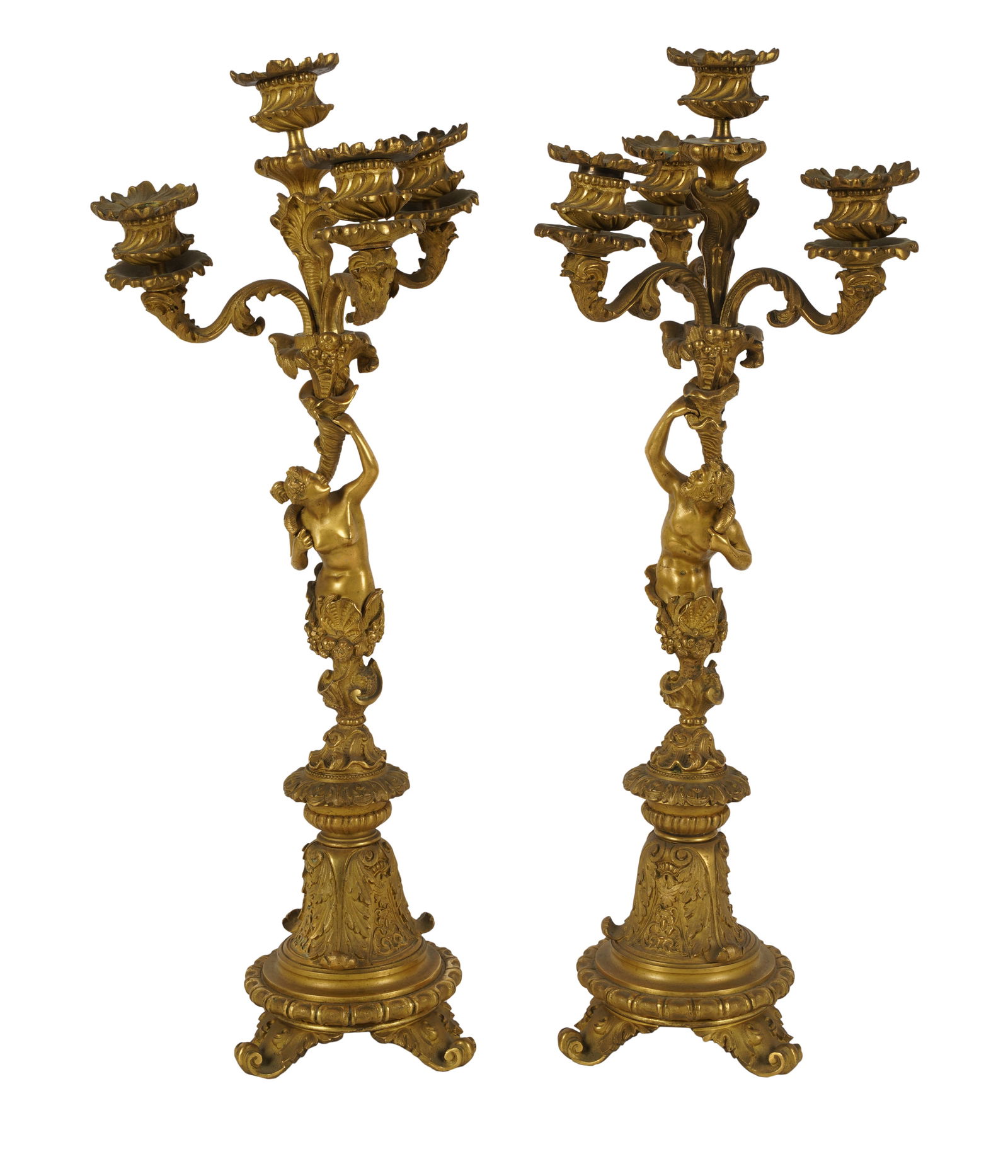 Pair of Rococo-Style Gilt Bronze Figural Candelabra (1 of 11)