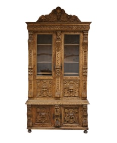 French Renaissance-Style Carved Pine Cabinet