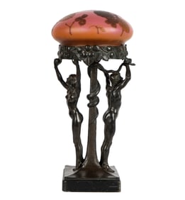 Art Nouveau Bronze and Cameo Glass Figural Table Lamp