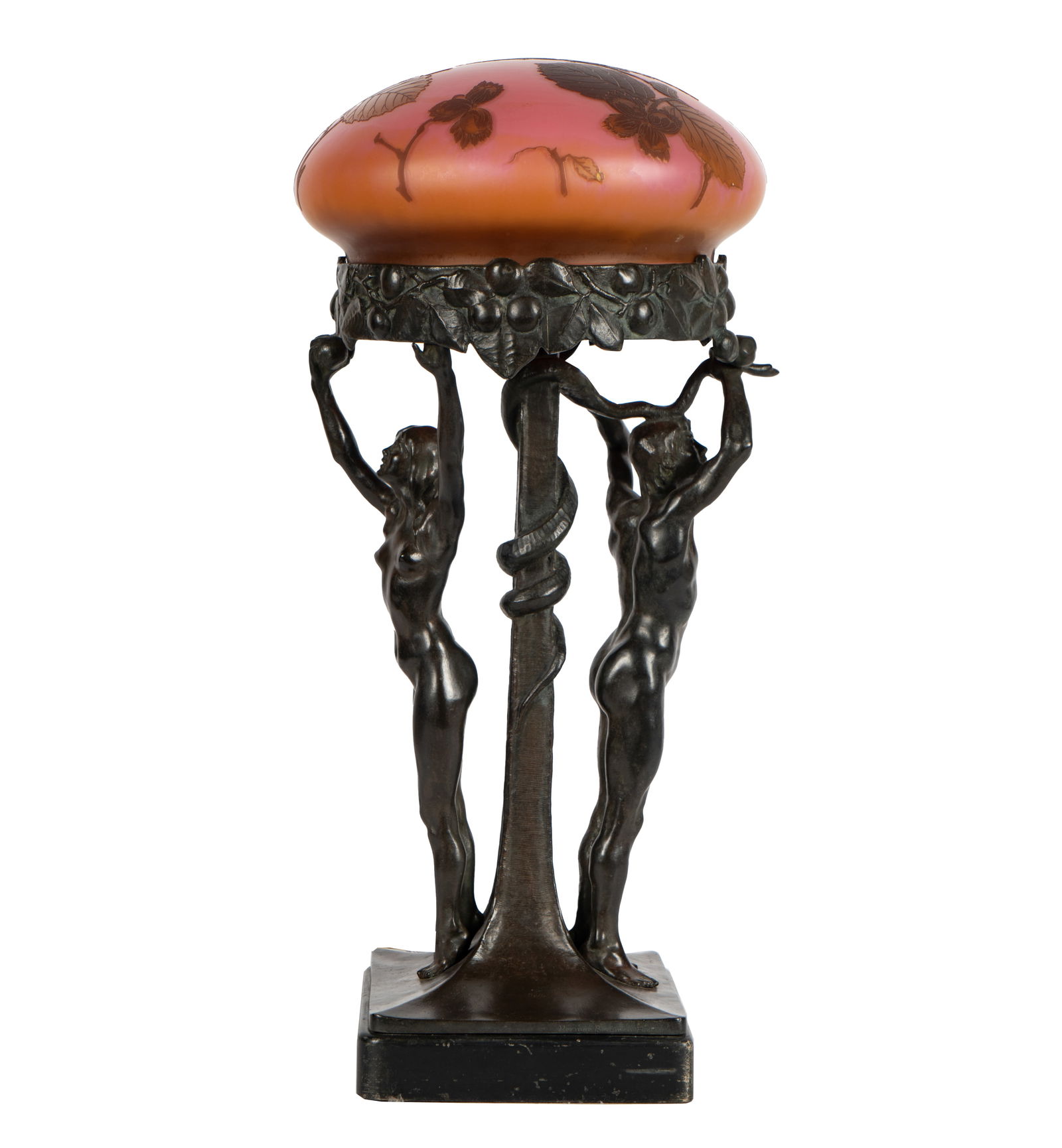 Art Nouveau Bronze and Cameo Glass Figural Table Lamp (1 of 18)