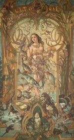 French Art Nouveau Painted Panel