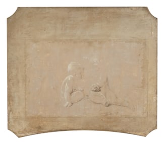 French Painted Canvas Panel Depicting Cherubs