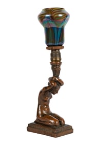 Patinated Bronze and Art Glass Figural Table Lamp