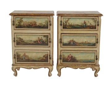 Pair of Antique Italian Painted Commodini