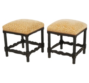 Pair of Baroque-Style Ebonized Wood Stools
