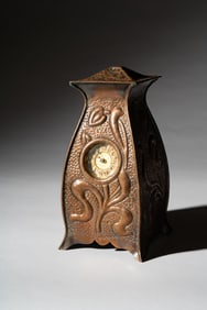 English Arts and Crafts Hammered Copper Table Clock