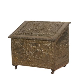 Repousse Brass-Clad Coal Bin