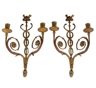 Pair of French Empire Gilt Bronze Twin-Light Wall Sconces