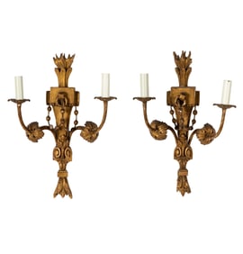 Pair of Louis XVI Giltwood Twin-Light Sconces