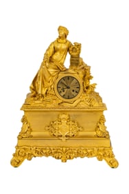 French Gilt Metal Figural Mantel Clock