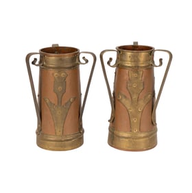 Two Russian Art Nouveau Copper and Brass Tankards