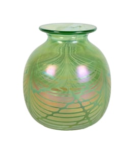 Green Iridescent Art Glass Vase