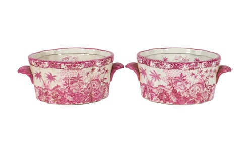 Pair of Porcelain Chinoiserie Planters / Cachepots