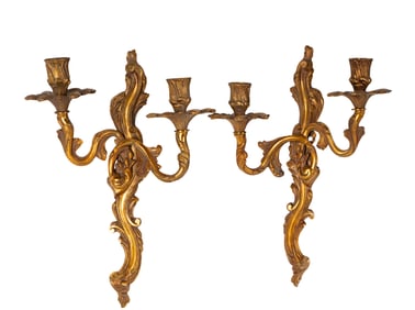 Pair of Louis XV-Style Gilt Twin-Light Sconces