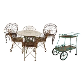 Group of Antique Painted Iron Patio Furniture