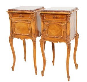 Pair of Louis XV-Style Marble-Top Nightstands