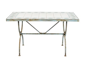 French Painted Iron and Ceramic Tile Table