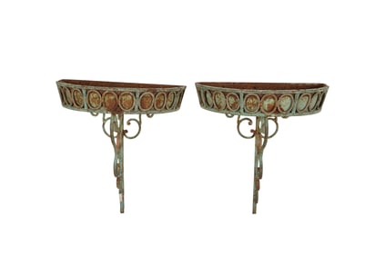 Pair of French Iron Console Planters