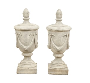 Pair of Neoclassical-Style Cast Stone Garden Urns